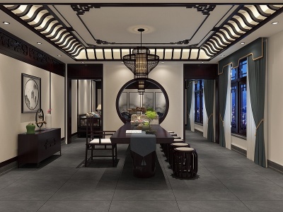 3d中式茶室休闲区茶桌模型