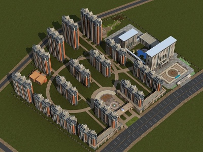 3d现代住宅楼办公区模型