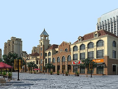 3d欧式步行街小镇模型