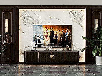 新中式电视背景墙模型