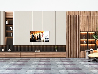 3d现代现代电视墙组合模型