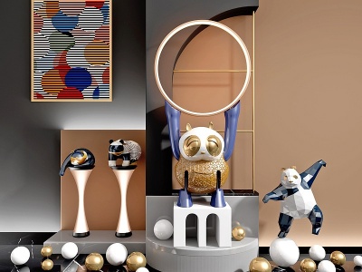 3d现代艺术熊猫雕塑摆件模型