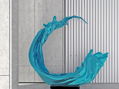 3d新中式浪花雕塑摆件模型