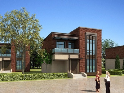3d现代砖二层别墅农房模型