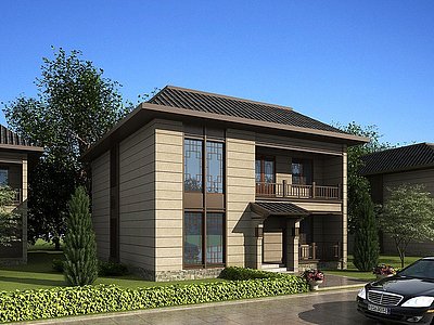 3d新中式二层别墅模型