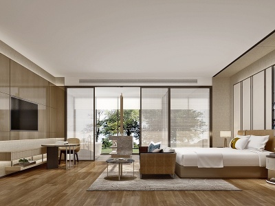3d新中式轻奢酒店客房模型