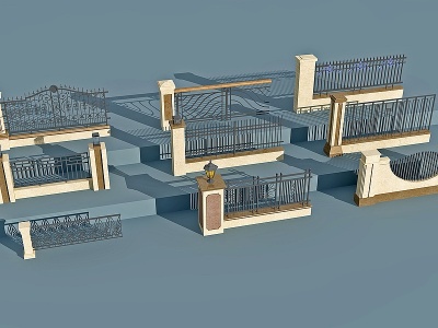 3d欧式铁艺栏杆大门模型