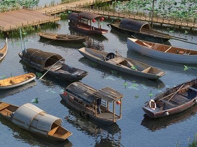 3d中式木船乌篷船模型