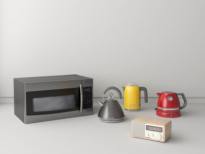 北欧厨房微波炉彩色热水壶模型3d模型