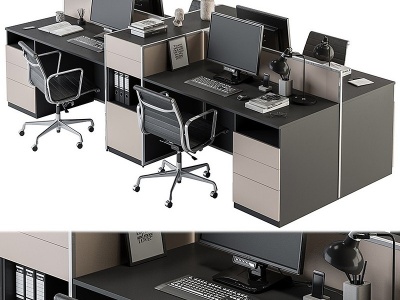 3d现代员工办公桌椅模型