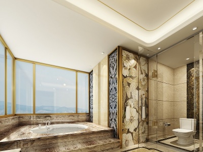 3d奢华酒店总统套房浴室间模型