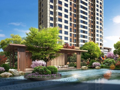 3d新中式风格景观水景模型