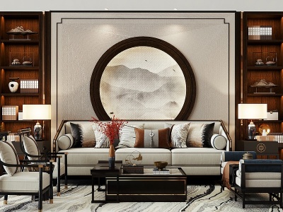 新中式沙发背景墙模型3d模型