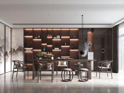 3d新中式家居茶室模型