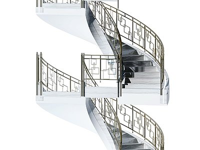 3d现代中式金属楼梯护栏模型