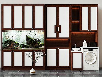 3d新中式鱼缸柜洗衣柜模型