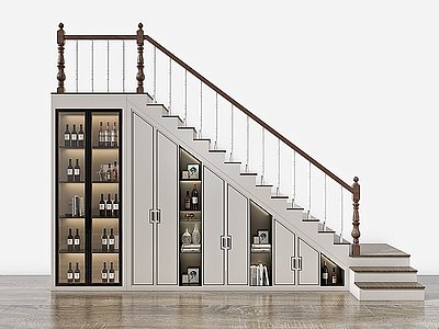 3d新中式储物柜楼梯模型