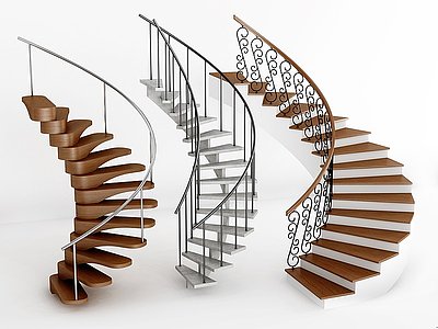 3d现代铁艺钢架旋转楼梯模型