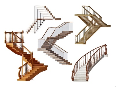 3d欧式美式实木转角楼梯模型