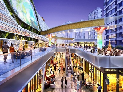 3d现代风格大型商业街模型