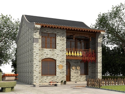 中式农村别墅模型3d模型