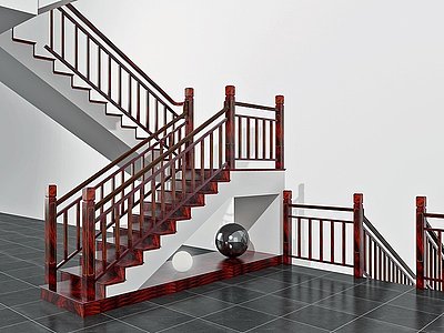 新中式实木楼梯模型3d模型