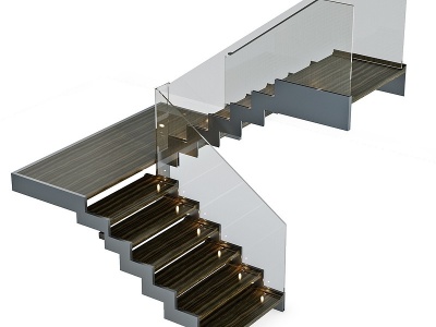 3d现代玻璃转角楼梯模型