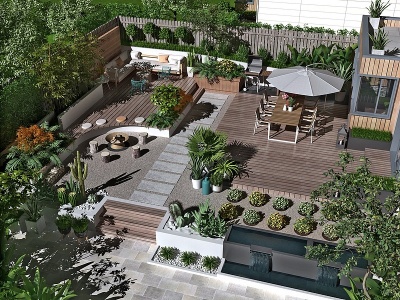 3d现代别墅庭院花园鸟瞰模型