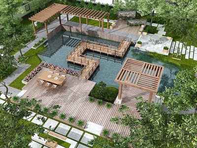 新中式景观庭院花园模型3d模型