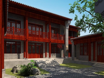 中式古建正房院子模型