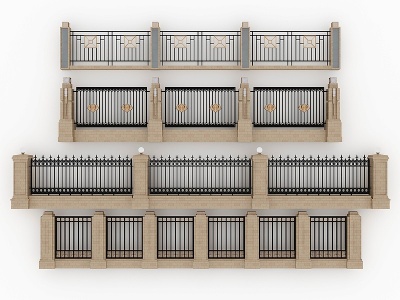 欧式铁艺栏杆护栏围墙院墙模型3d模型