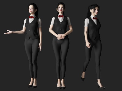 3d服务员美女人物模型