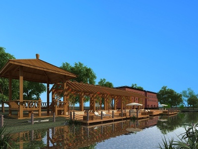 中式公园景观湖景模型3d模型