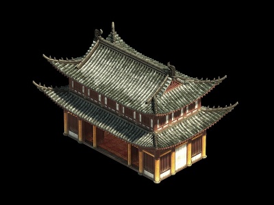 中式寺庙宗祠古建模型