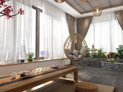 3d中式禅意茶室模型