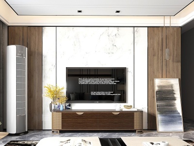 3d现代风格大理石木质电视墙模型