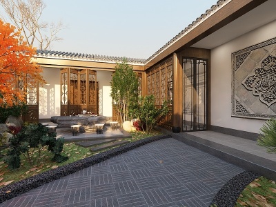 3d新中式景观庭院模型
