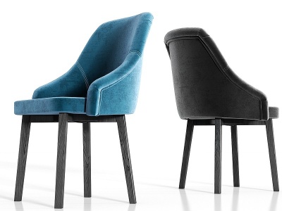 3d现代实木轻奢绒布单椅组合模型