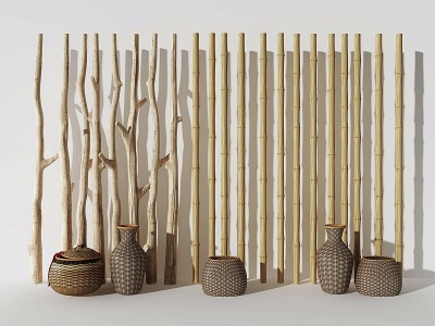 3d新中式原木竹子模型