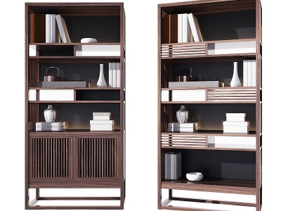 3d新中式实木书柜模型
