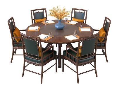 3d中式圆形餐桌椅模型