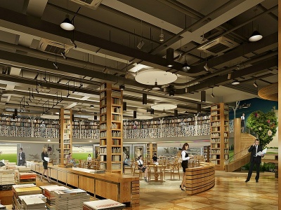 3d现代大型书店图书馆模型