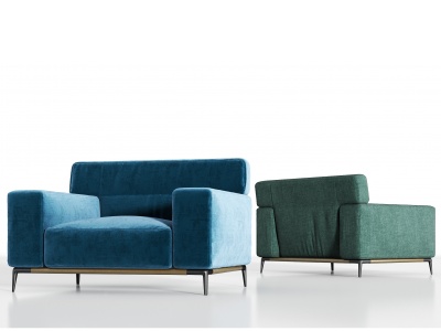 3d现代轻奢绒布单人沙发组合模型