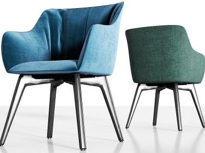 3d现代实木轻奢绒布单椅组合模型
