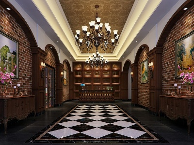 3d欧式古典西餐厅大厅模型