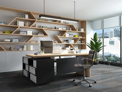 3d现代经理室办公桌椅组合模型