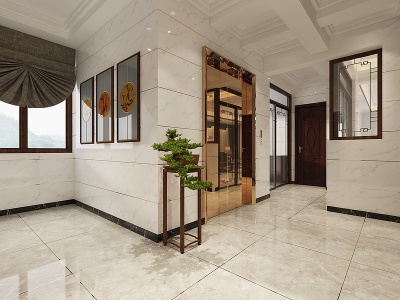 3d新中式玄关电梯厅模型