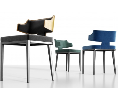 3d现代实木皮革绒布单椅组合模型