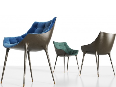 3d现代皮革绒布单椅组合模型