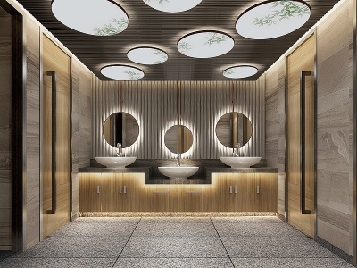 3d新中式酒店卫生间模型
